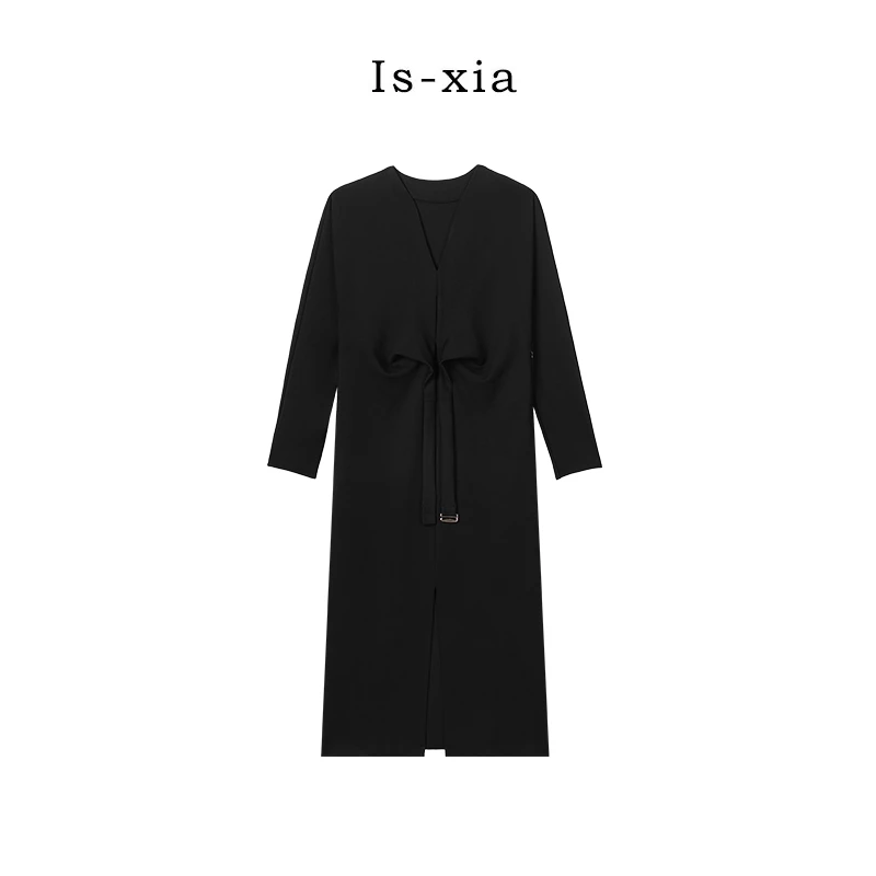 【初见3.0】原创设计高克重四面弹连肩设计连衣裙 气质时尚轻奢黑色