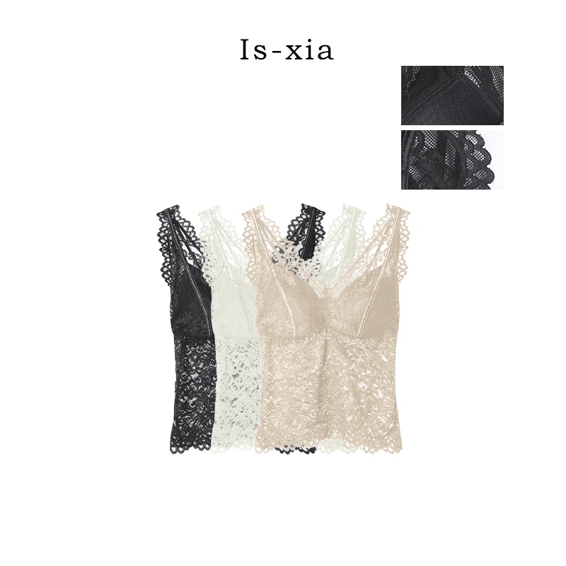 【蕾丝美背】浪漫蕾丝中长吊带背心细肩带美背可调节固定杯胸垫百