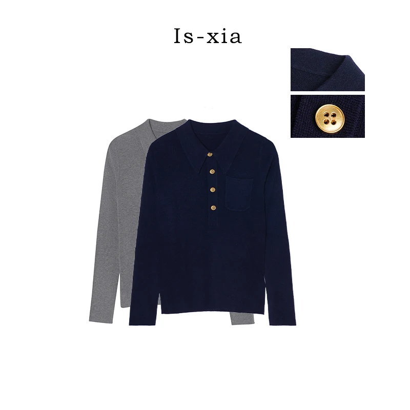 【四小金扣】限量款！Polo领精致通勤百搭针织衫 长袖纯色时尚