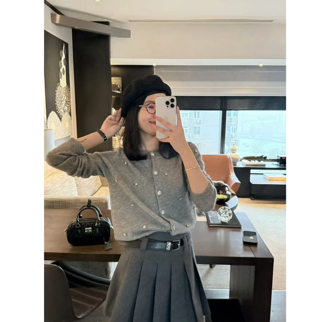 【奢识】重纯手工钻扣·牦牛绒羊毛加厚重磅针织开衫显瘦保暖气质