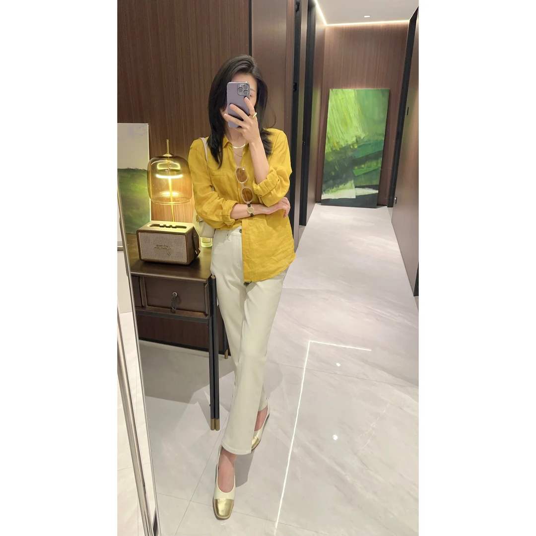 【色彩美学】超好看 时尚雅致彩色苎麻宽松衬衫防晒衫 显瘦超有气质