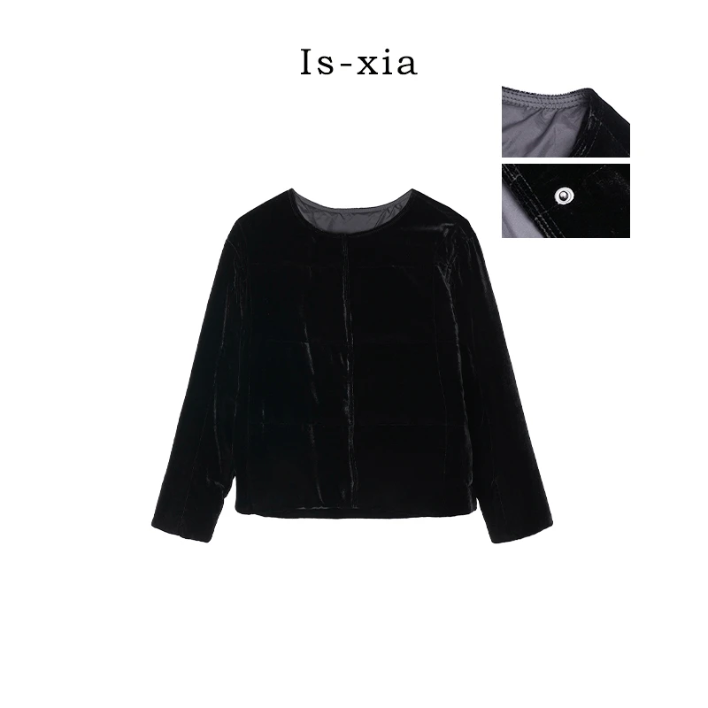 【黑丝绒鹅绒服】圆领单排扣中款显瘦气质羽绒服秋冬时尚百28384232