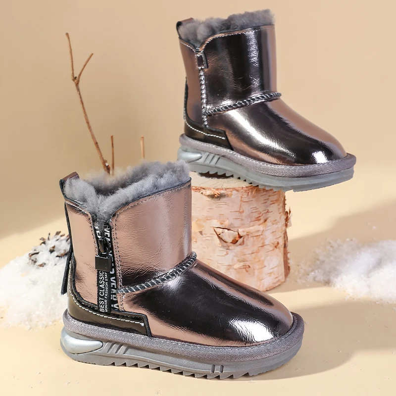 儿童雪地靴皮毛一体棉鞋真皮防滑加厚保暖雪地鞋男童女童大棉短靴