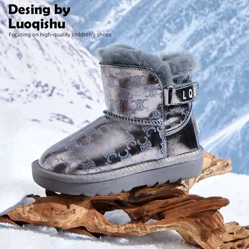 东北儿童雪地靴皮毛一体男童女童冬季棉鞋软底鞋子防滑防水雪地棉