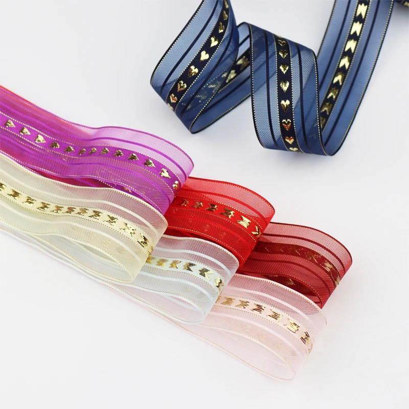 桃心金边爱心雪纱丝带diy手工吧唧托洛丽塔发饰材料谷子烘焙包装