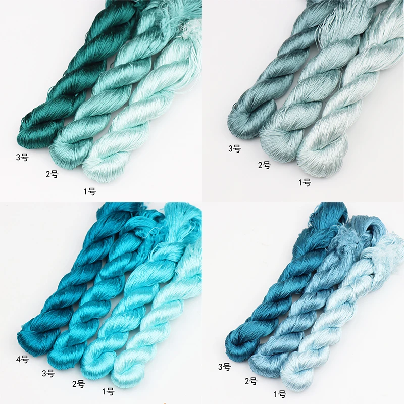 免劈丝渐变色蚕丝线非遗绒花缠花无捻DIY发簪刺绣线青色青绿蓝色