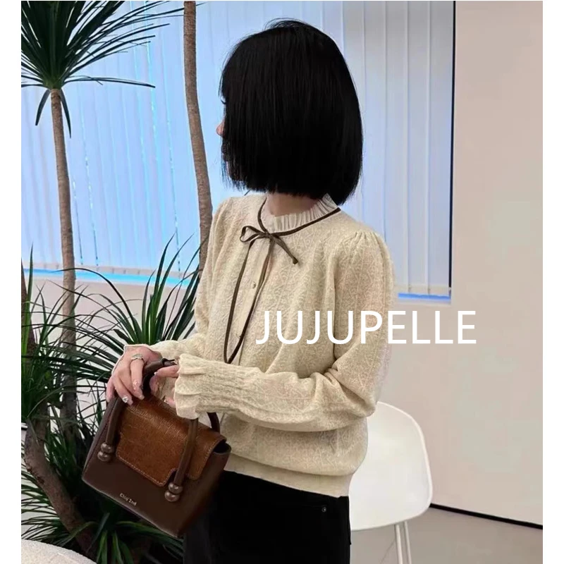 2025春秋款甜美风网红蝴蝶结开衫毛衣时尚百搭针织衫女内搭上衣