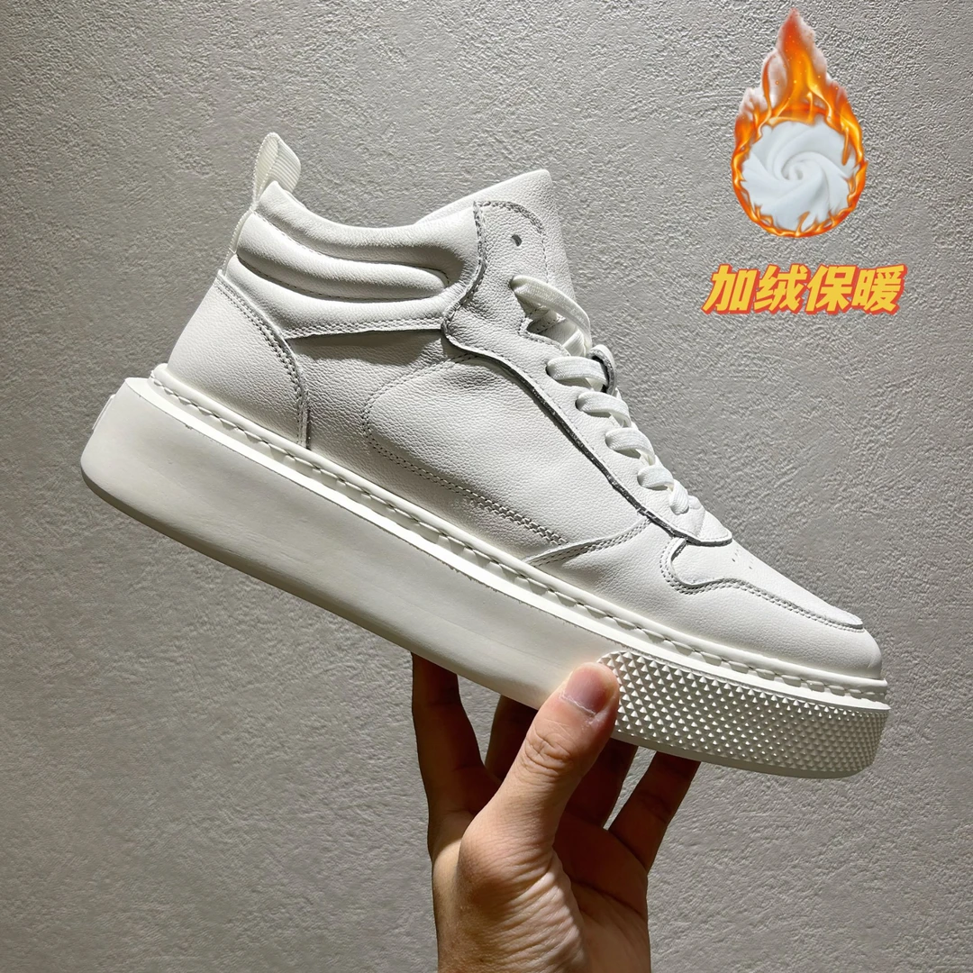 SHIKANGDA/石康达头层牛皮高帮加绒休闲板鞋爆款男士时尚透气潮鞋