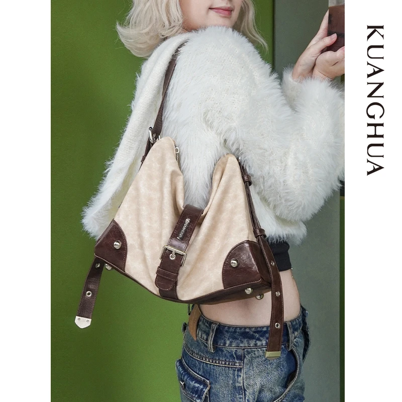 KUANGHUA哐花小众复古腋下包大容量单肩斜挎包女通勤松弛感包包