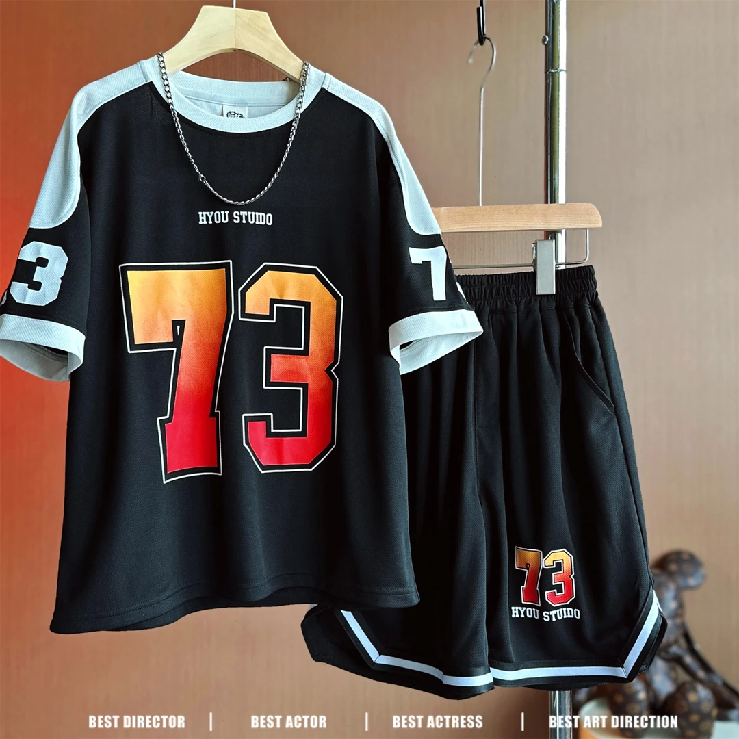 【现货】4X335夏季中大童儿童宽松时尚短袖潮流运动套装男童两件套