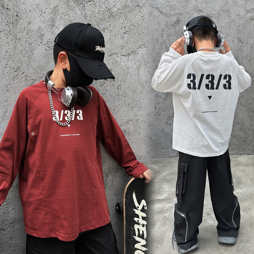 【现货】4QW005中大童秋季宽松长袖T恤男童外穿运动儿童打底衫潮