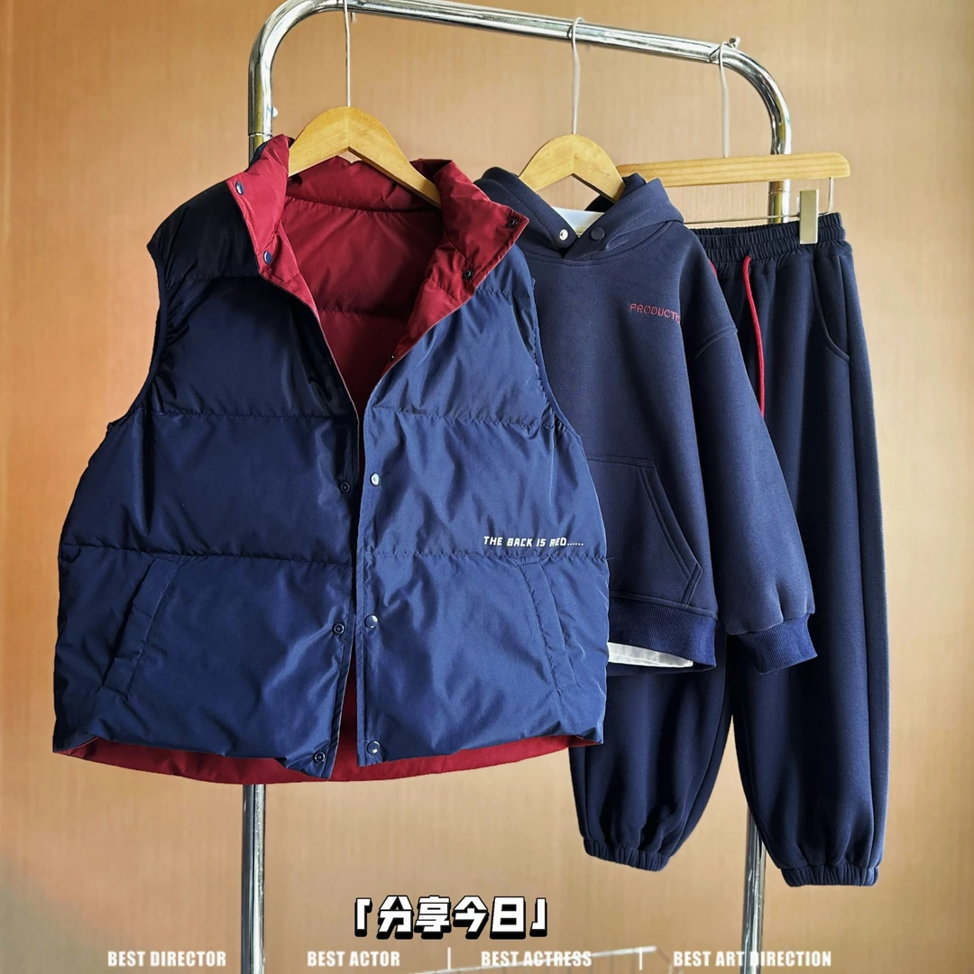 【现货】4Q256儿童秋冬马甲加厚中大童男童两面穿时尚冬季保暖马甲