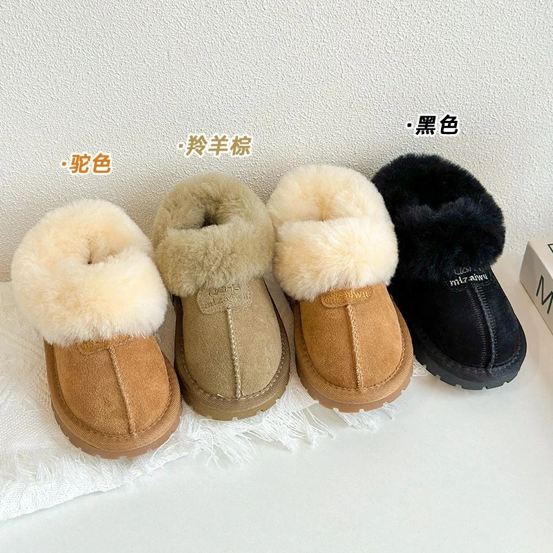 女童雪地靴皮毛一体儿童皮质棉靴2023冬季加绒宝宝加厚男童面包鞋