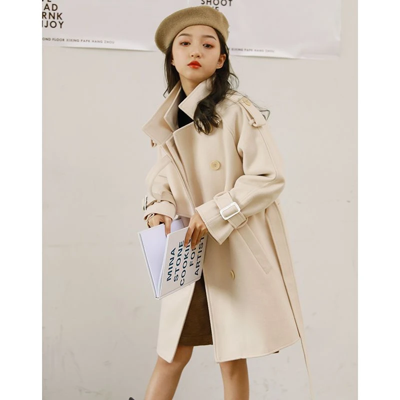 女童毛呢大衣2023新款潮儿童洋气呢子女孩秋冬款尼子外套中长款