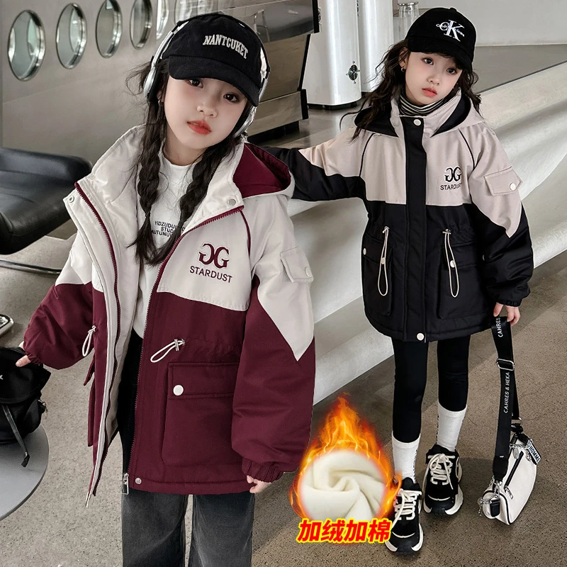 女童棉衣派克服外套2023秋冬新款网红儿童洋气中大童加绒加厚棉服