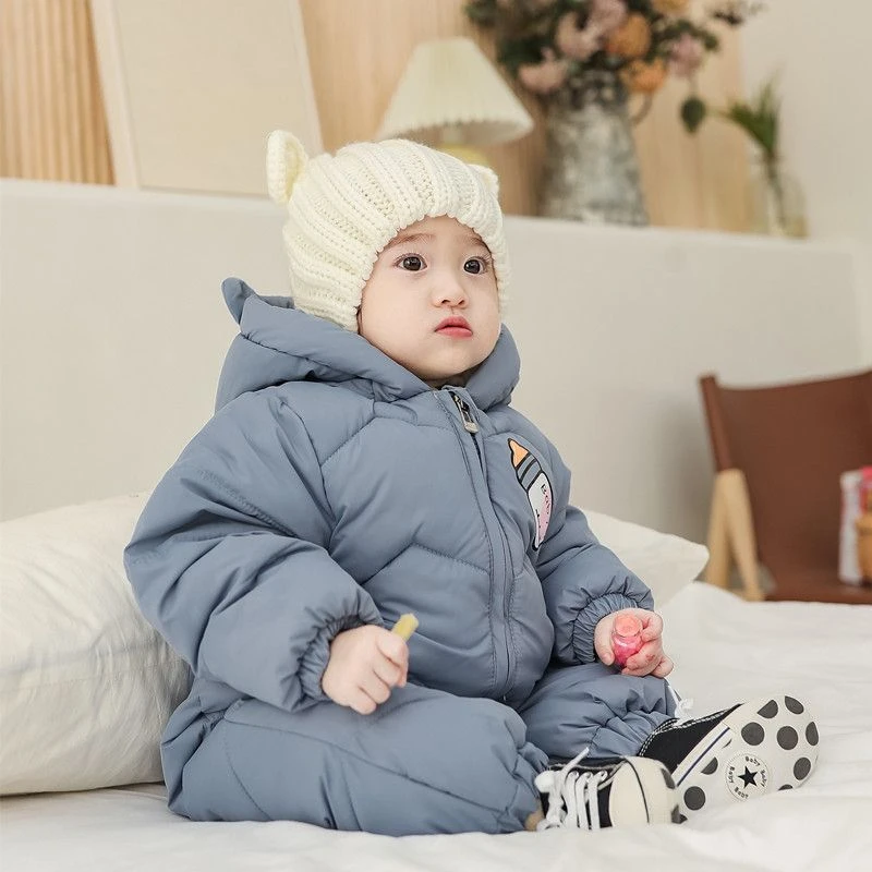 冬季新款婴幼儿棉棉爬服新生儿加绒加厚抱衣男女宝宝连体衣哈衣