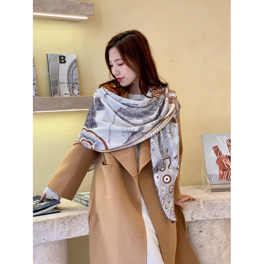 Orange.S 日系仲夏夜@丝羊毛围巾 度假旅行披肩保暖焦糖色大方巾