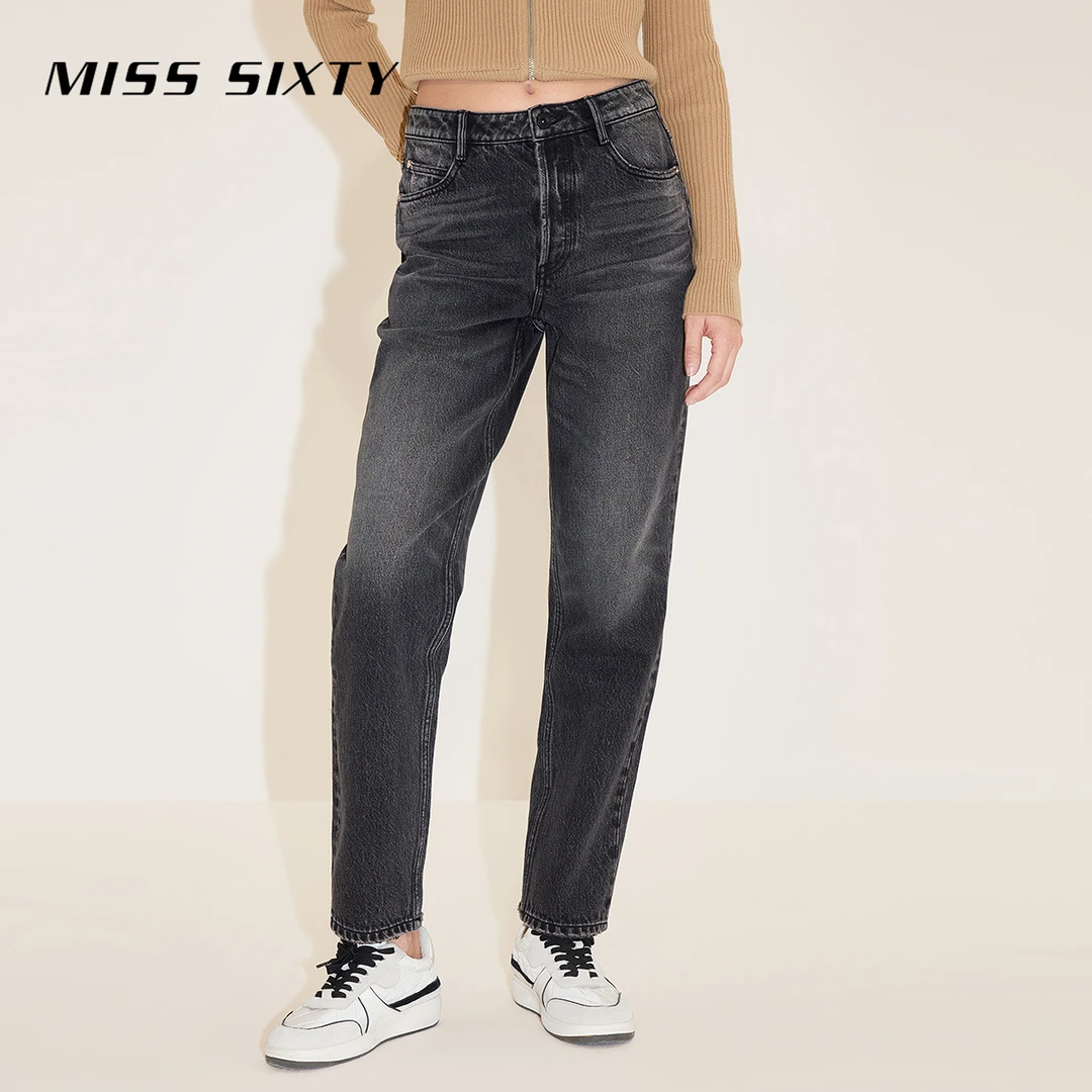 Miss Sixty春款牛仔裤女经典复古纽扣门襟高腰显瘦直筒裤