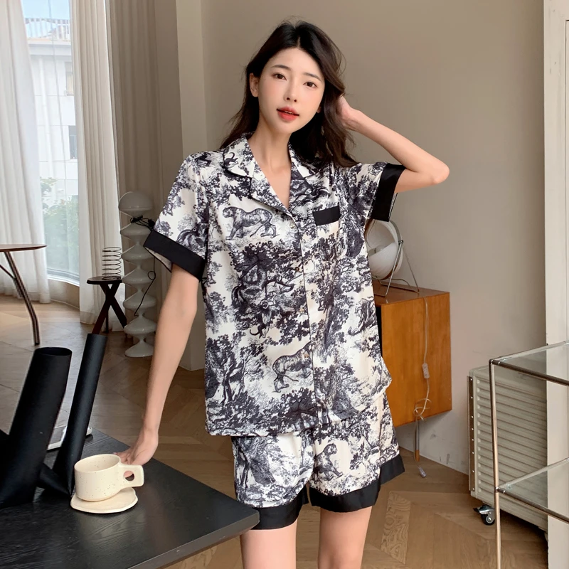 【C魅甄选】新款冰雪软丝睡衣女士夏套装家居服短袖短裤可外穿2312