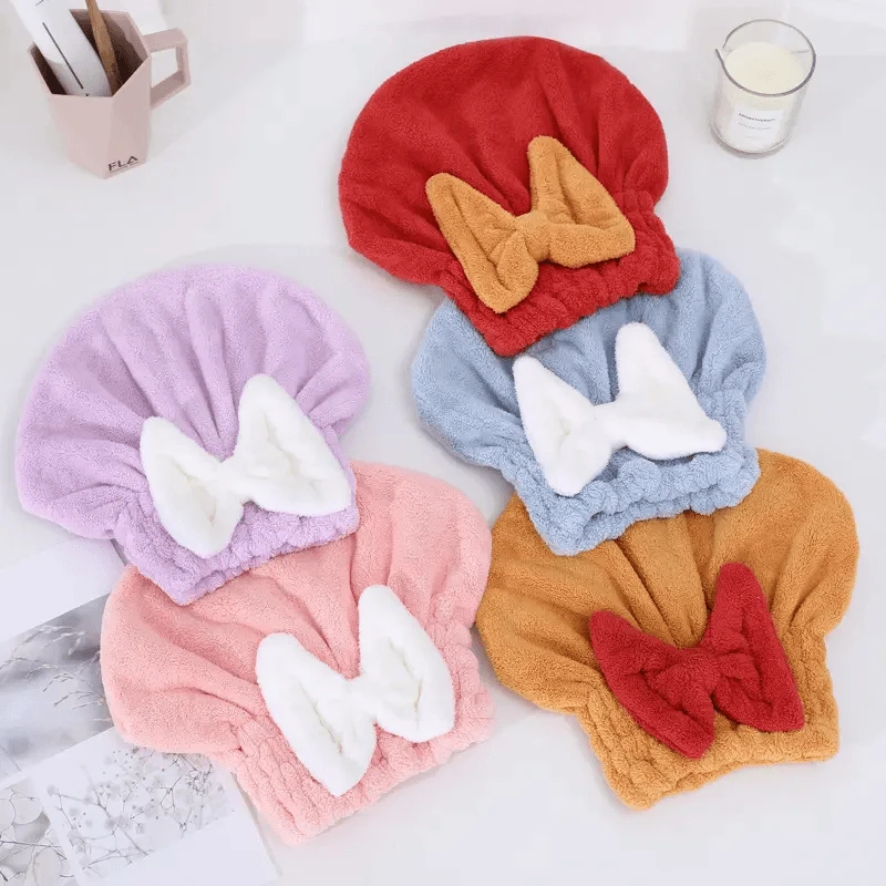 大蝴蝶结免扣珊瑚绒加厚吸水速干干发帽包头包头浴帽网红可爱便捷