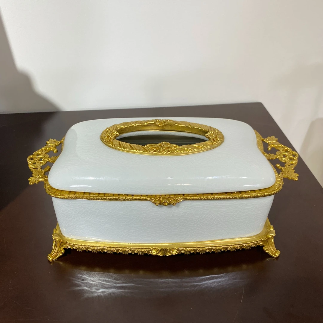 RA803B 欧式铜配瓷纸巾盒高档客厅茶几奢华美式餐厅家用抽纸盒