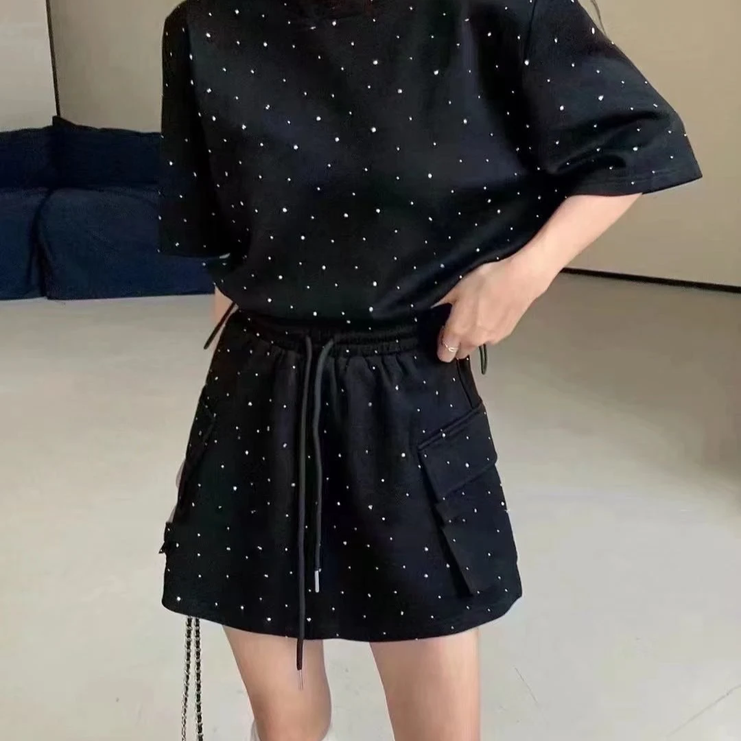 深圳南油原创2024新款舒适百搭钉钻小洋气半裙套装