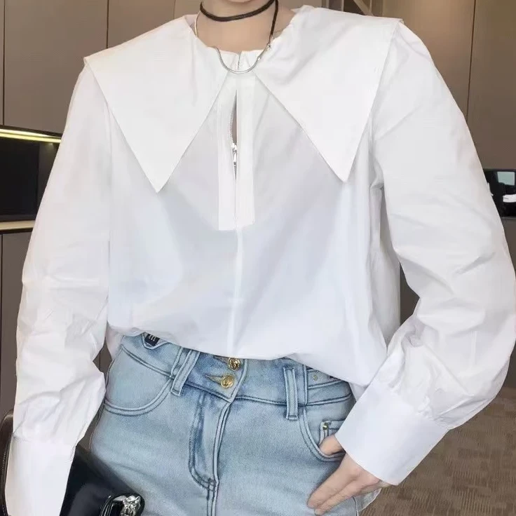 深圳南油高货新款显瘦洋气大方领减龄衬衫慵懒风上衣