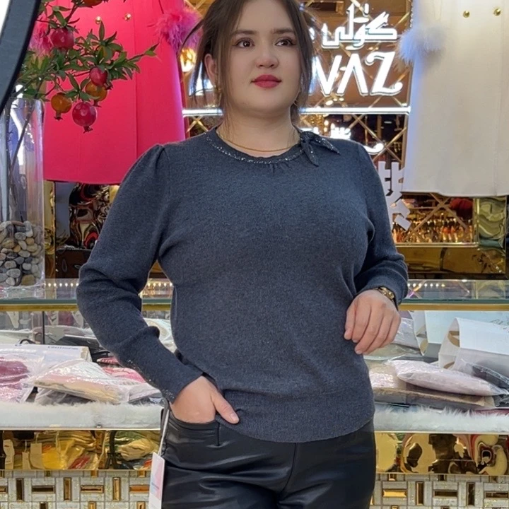 gulinaz长袖时尚休闲羊绒简约纯色蝴蝶结针织衫气质百搭套头毛衣