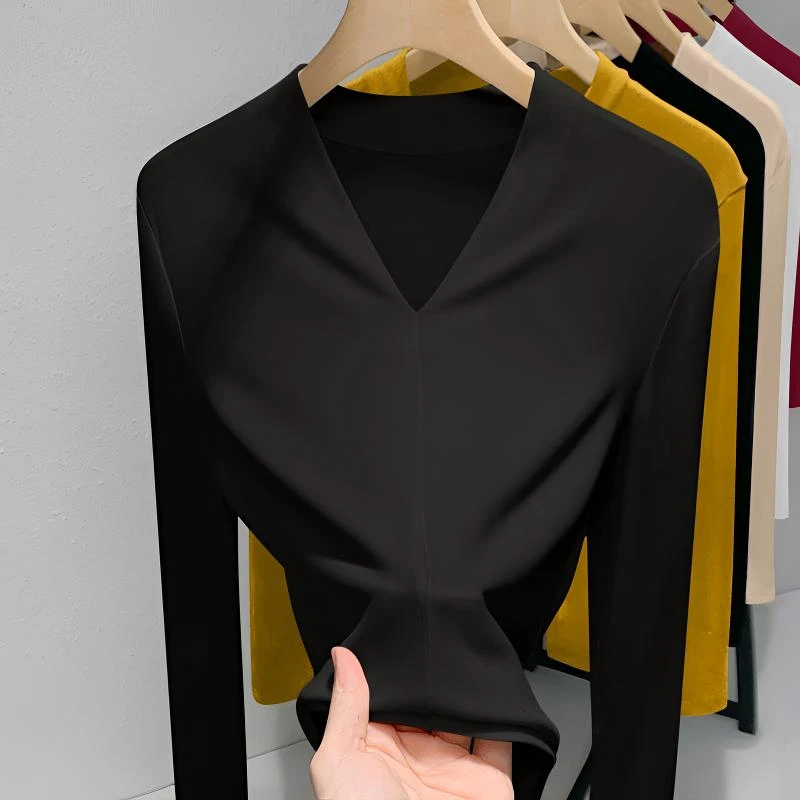 甜美软糯纯色打底女秋季保暖百搭气质修身小个子极简上衣长袖显瘦