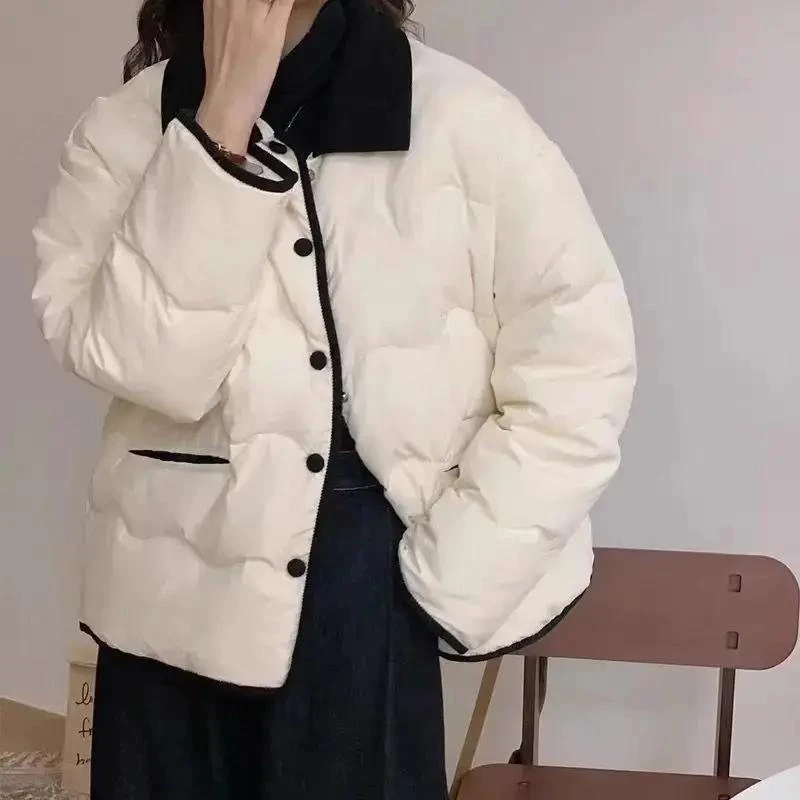 轻薄羽绒棉服女短款拼接灯芯绒小香风2023年新款冬季羽绒棉服羽