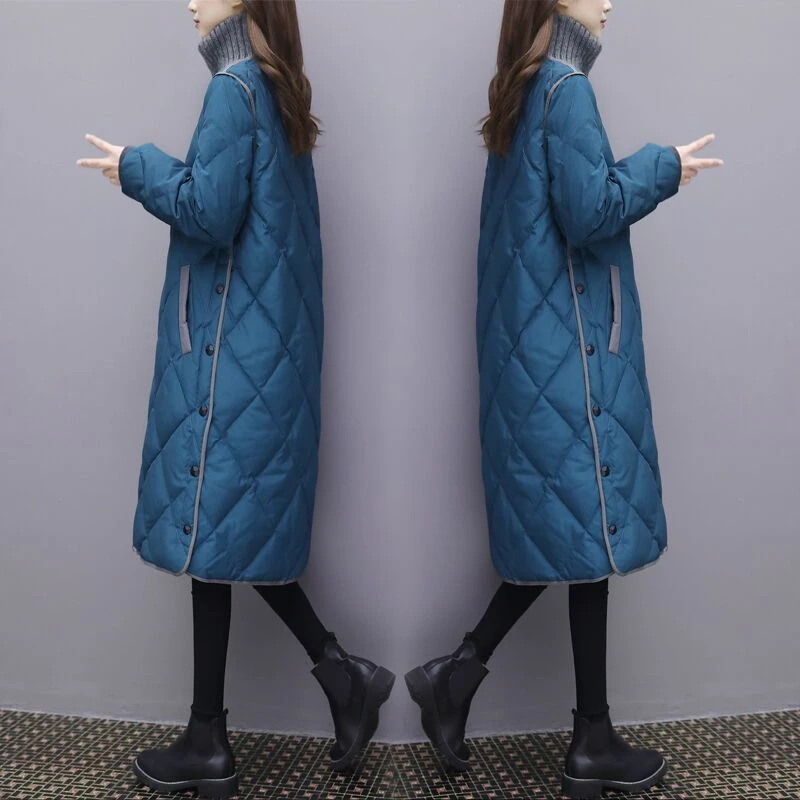 2023秋冬新款羽绒棉服女中长款韩版大码宽松轻薄羽绒棉服过膝羽