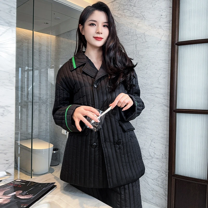 睡衣女士2024新款冬季三层夹棉加厚加绒家居服可外穿保暖两件套装