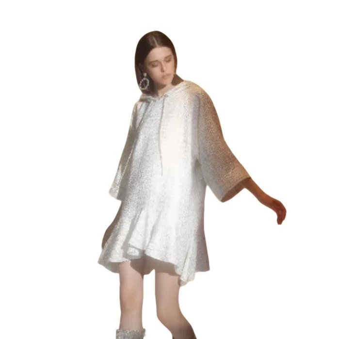 WARDROBES BY CHEN大廓形珍珠缀饰粗花䏆连帽时尚连衣裙D18AW020