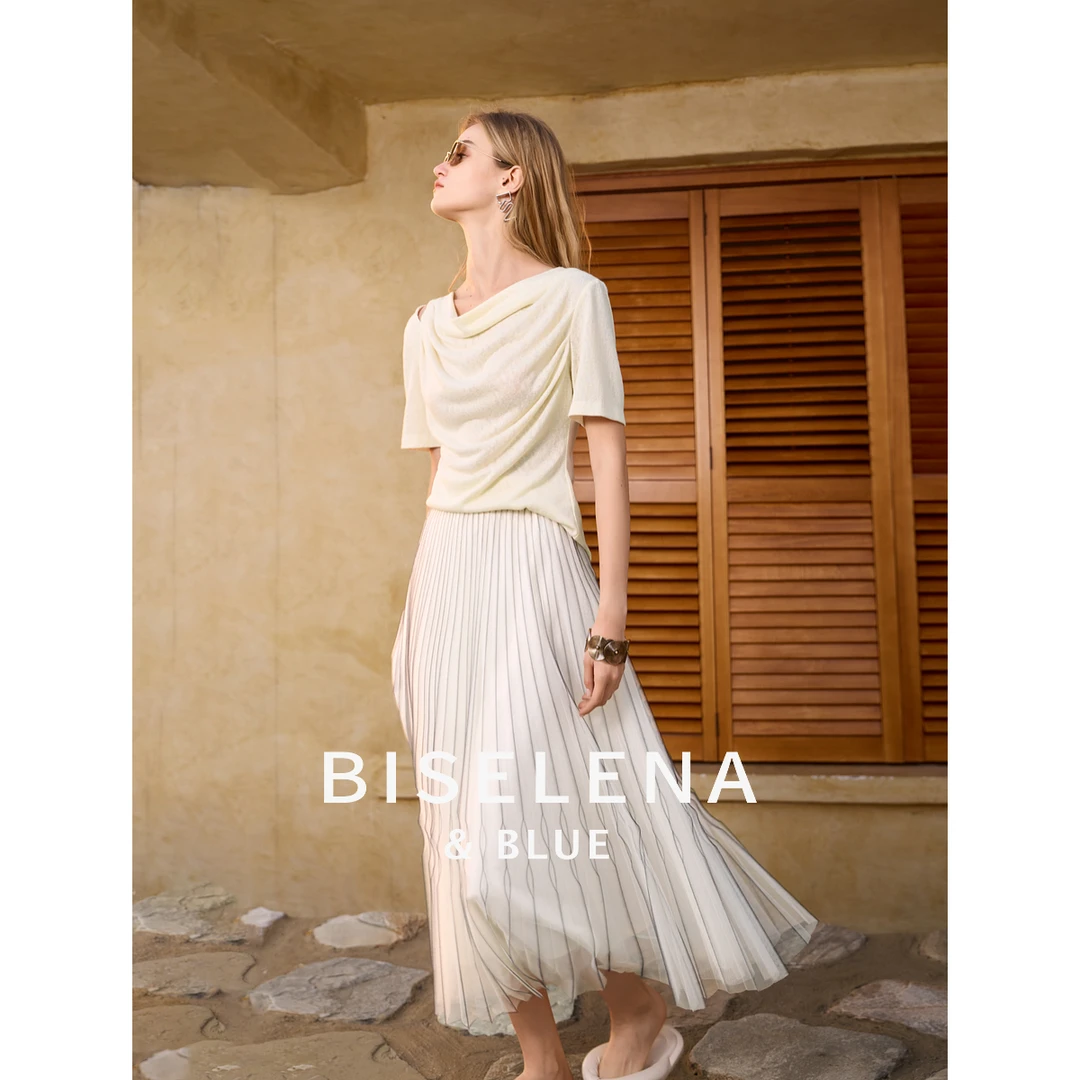 0772贝茜妮法式白色网纱半身裙女新款高腰百褶裙a字