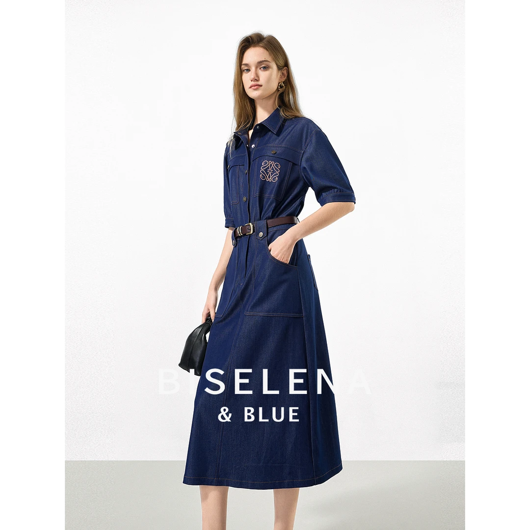 1152贝茜妮刺绣牛仔连衣裙女秋新显瘦裙设计感长裙子