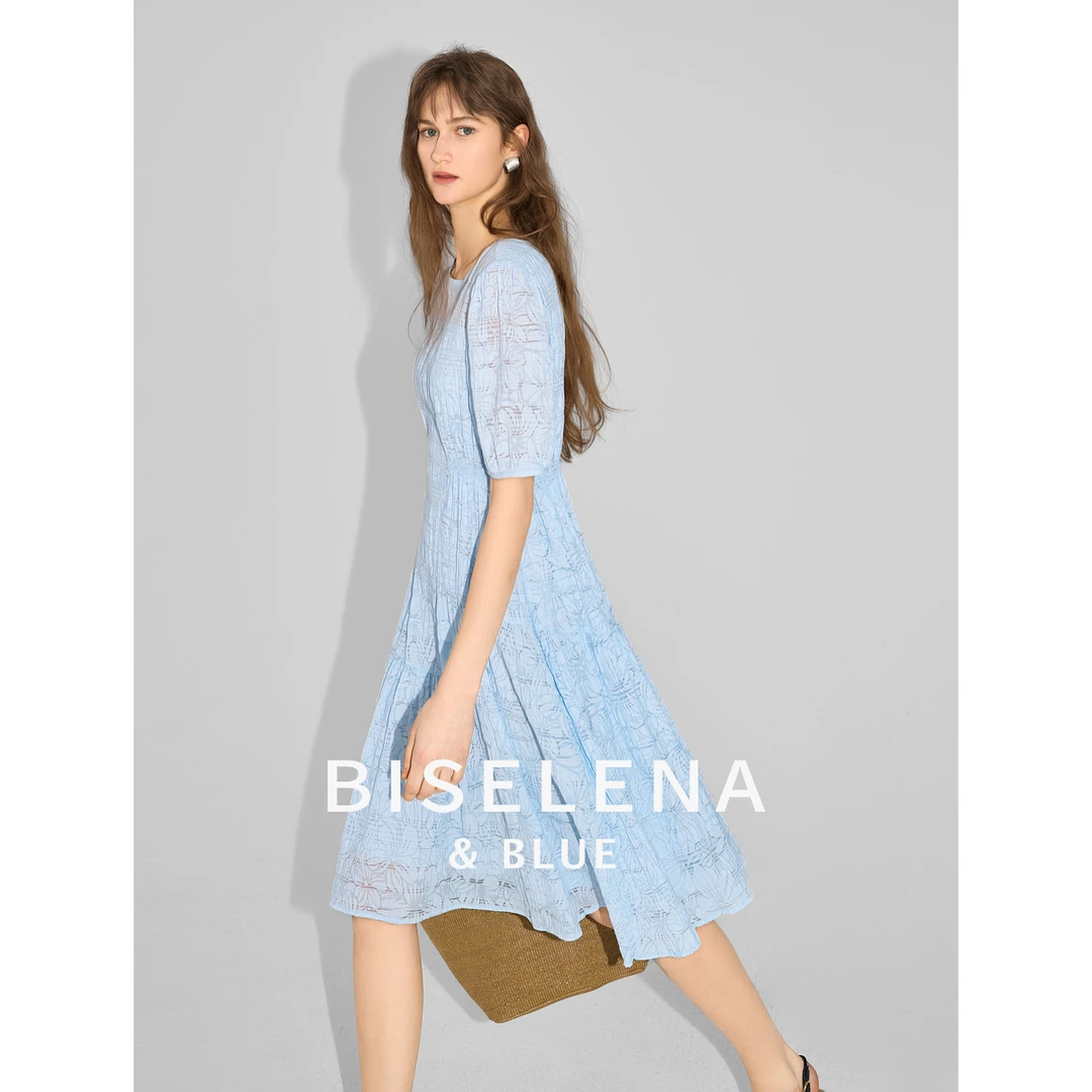 287G贝茜妮法式多巴胺气质连衣裙女新款圆领镂空薄款裙子