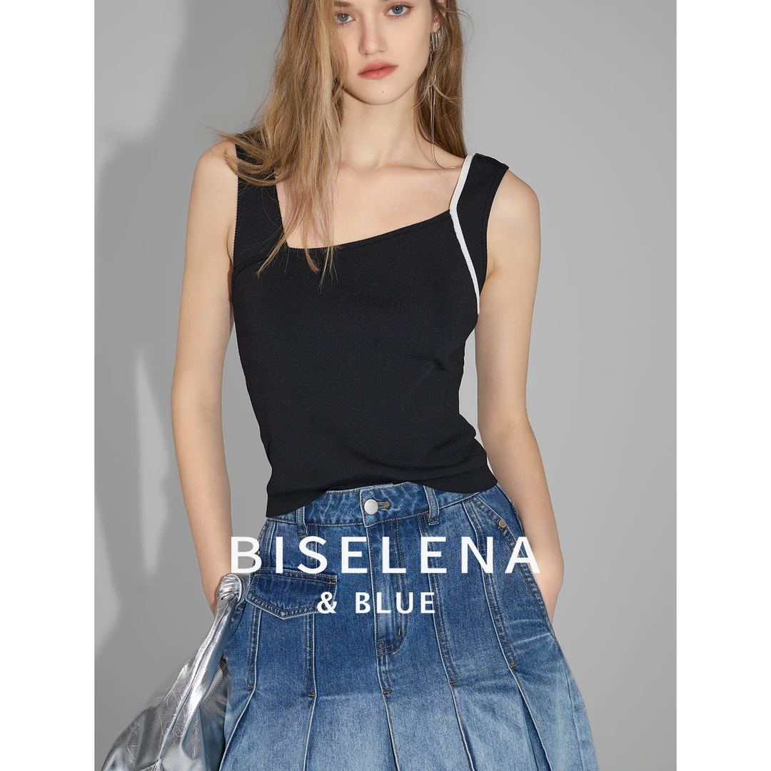 贝茜妮法式复古针织吊带背心女新款修身收腰显瘦短款上衣