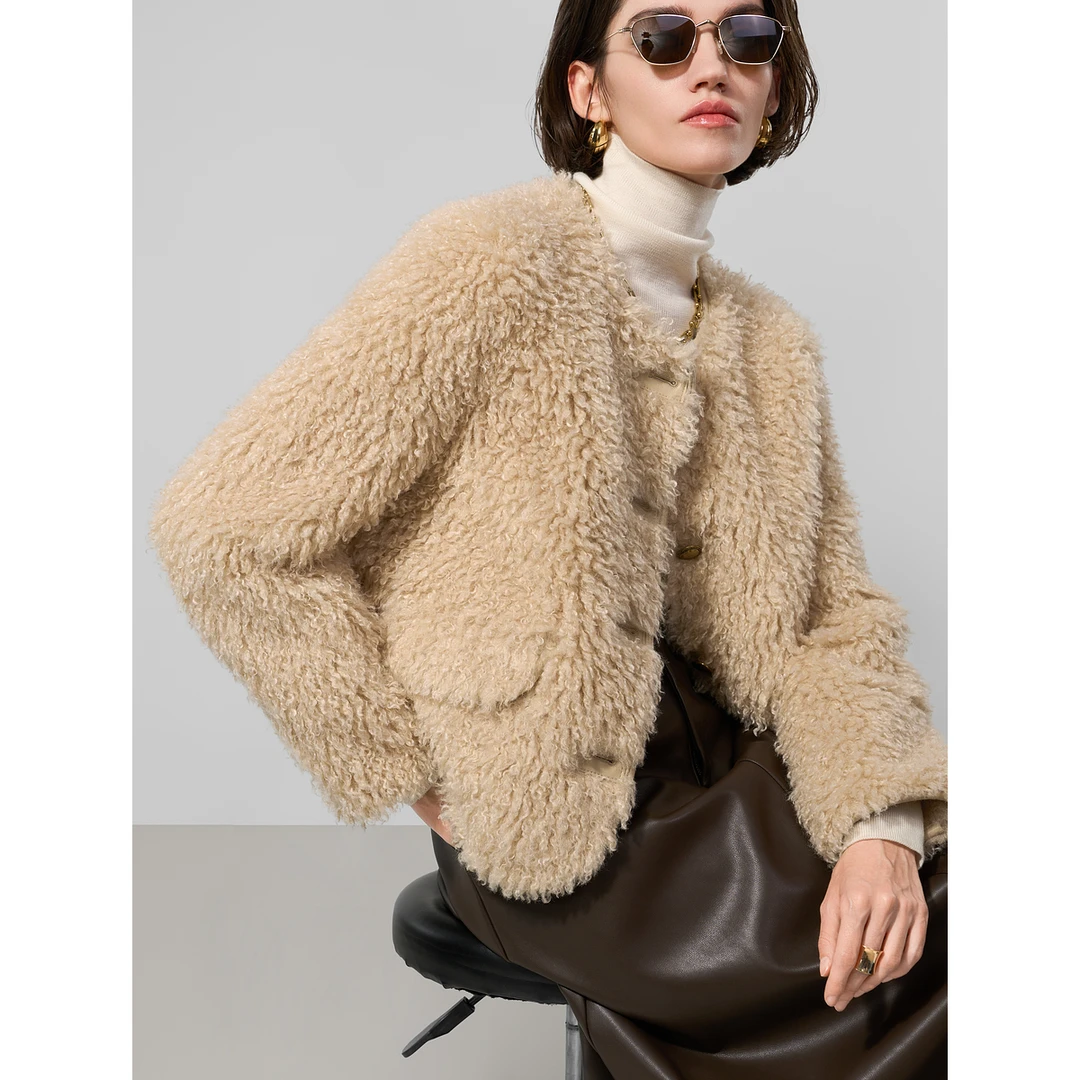 598G贝茜妮"轻法舒芙蕾"法式小香风仿皮毛一体外套女冬新款