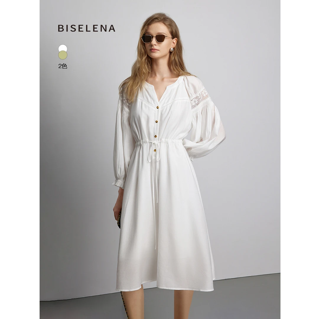 2500贝茜妮法式镂空拼接连衣裙女秋新款气质修身醋酸长裙子