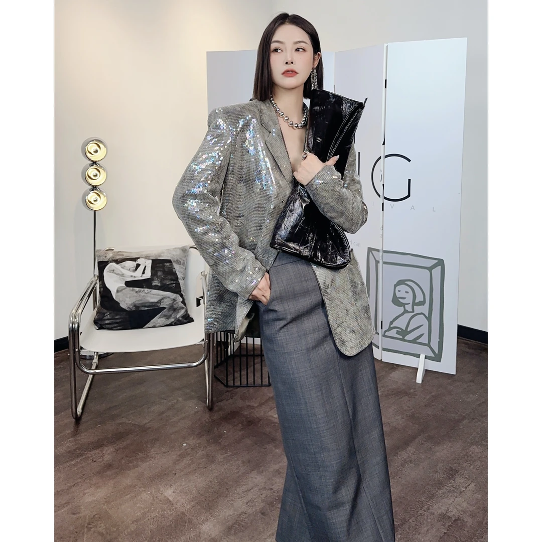 「高定」亮片西装外套气质晕染复古名媛时尚千金重工小众秋季