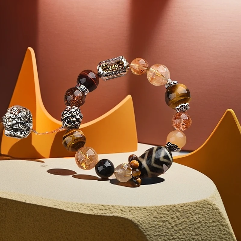 【钱途无量】大头姐虎眼石金银山水晶超七金发晶手串女多样性发一