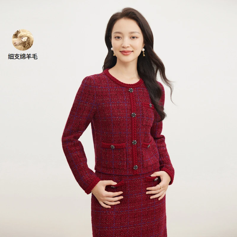 【珂莱蒂尔Koradior】别致气质时尚小众粗花呢绵香风羊毛衫KZ03193