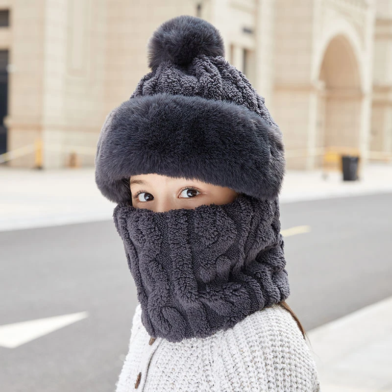 儿童帽子冬季男女童可爱加厚护耳帽围脖口罩一体冬天套头帽防风帽