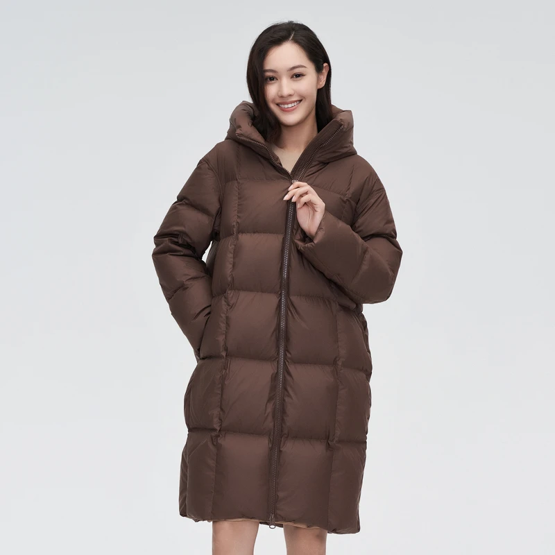 波司登长款零压宽松羽绒服舒适休闲时尚保暖女加厚连帽面包服外套