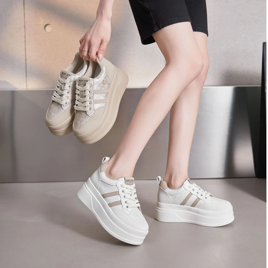 2456【增高8cm】秋季新款厚底增高小白鞋系带百搭春季休闲板鞋网红