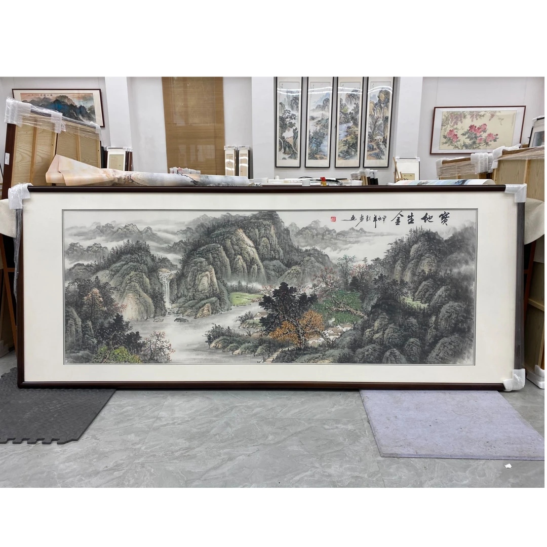 手绘【北棠书画院】源远流长 国画山水画客厅办公室挂画 30