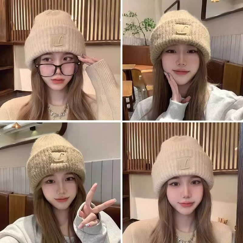 大头围粗毛线帽子女秋冬宽松保暖堆堆冷帽大脸显脸小针织护耳帽