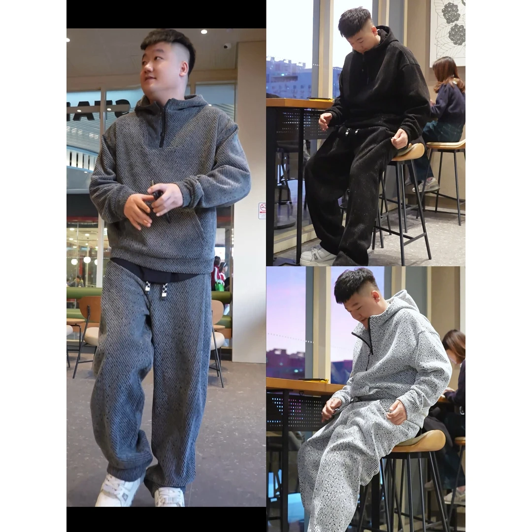 【帽款套装】冬季加绒加厚潮流宽松卫衣卫裤休闲套装06