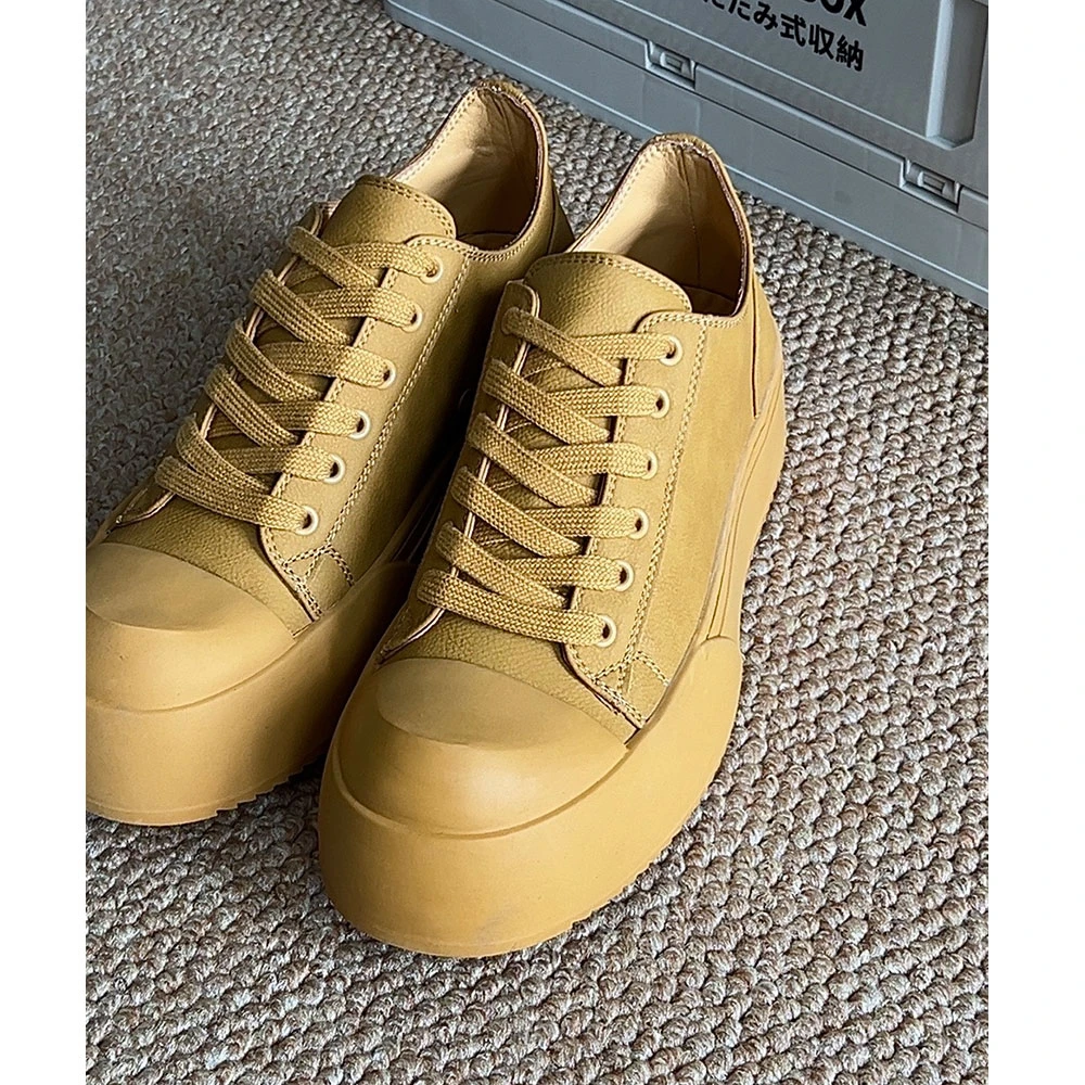 尹政贤 小众原创设计感中帮厚底大黄鞋男百搭通勤时尚休闲板鞋男