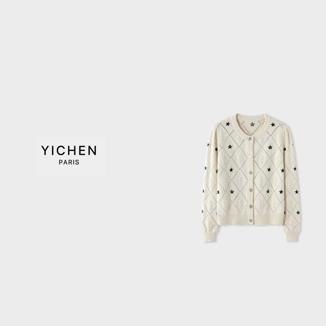 YC 早秋幸运星系列单排扣立体刺绣圆领开衫-2149